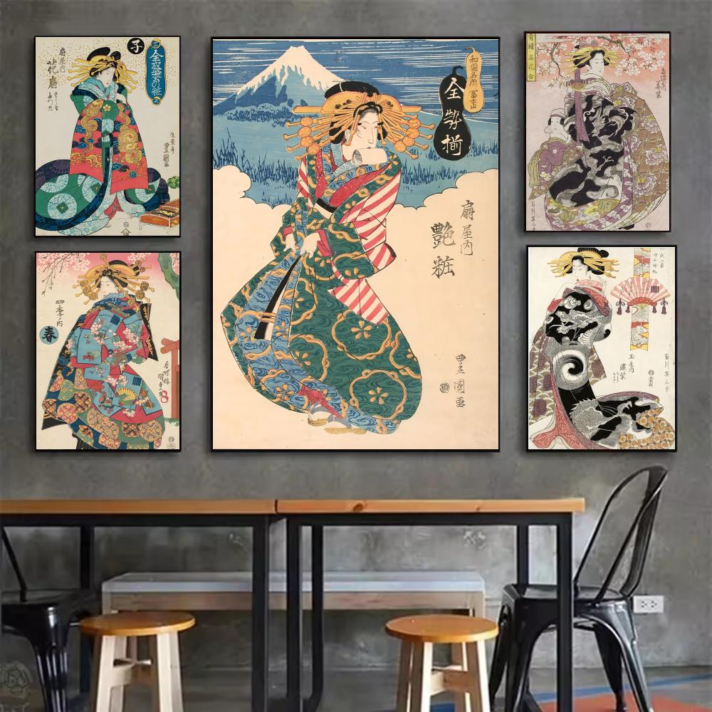 Interior Design With Wallpaper - 레트로 일본 게이샤 포스터 미니멀리스트 스타일의